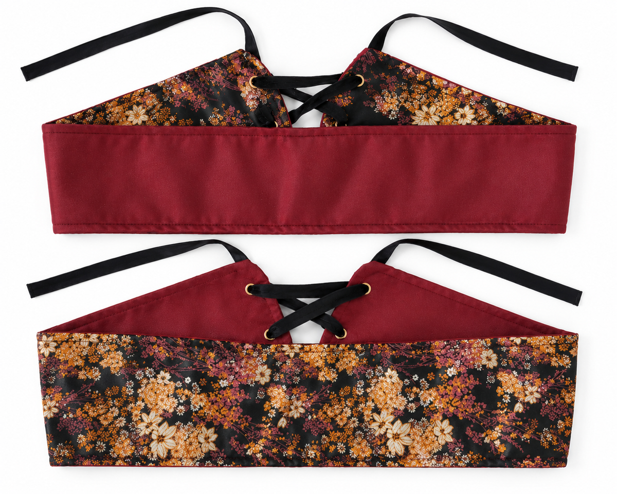 Fajín Reversible Floral  - Negro y Granate