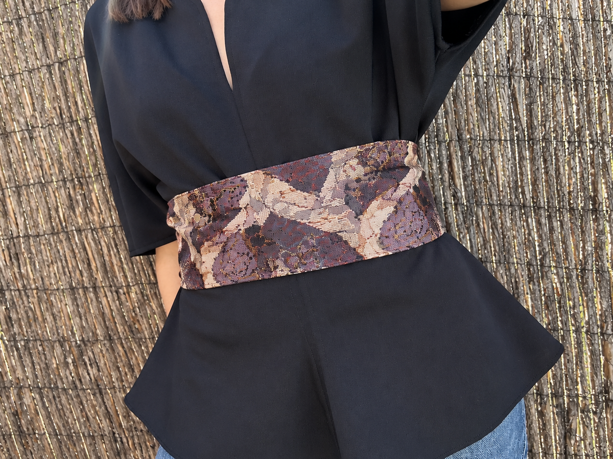 Fajín Jacquard Estampado Floral - Lila y Beige