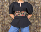 Fajín Jacquard Reversible Flores - Negro y Rojo