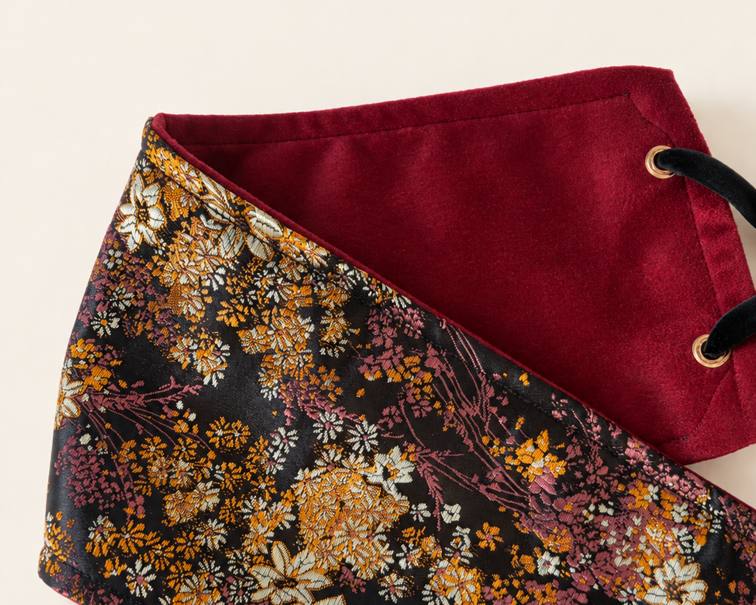 Fajín Reversible Floral  - Negro y Granate