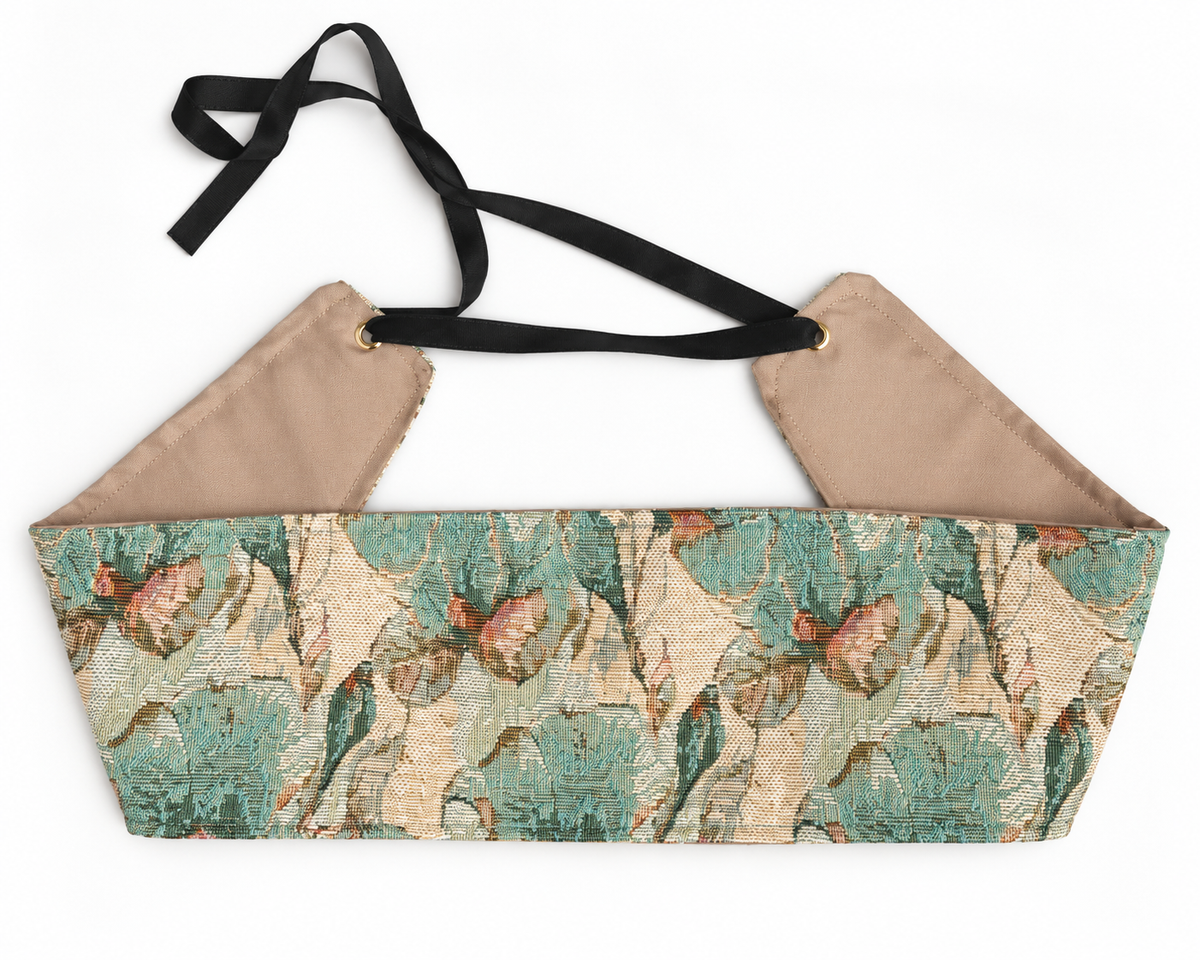 Fajín Jacquard Estampado Floral - Azul Turquesa y Beige