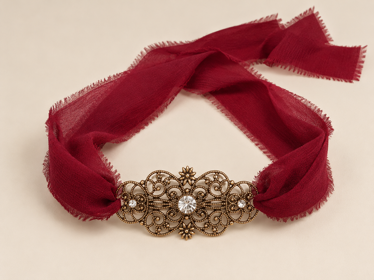 Choker Gasa con Broche Vintage