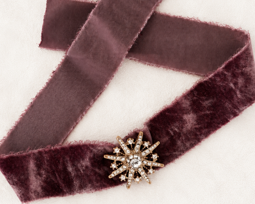 Choker de terciopelo malva con broche joya