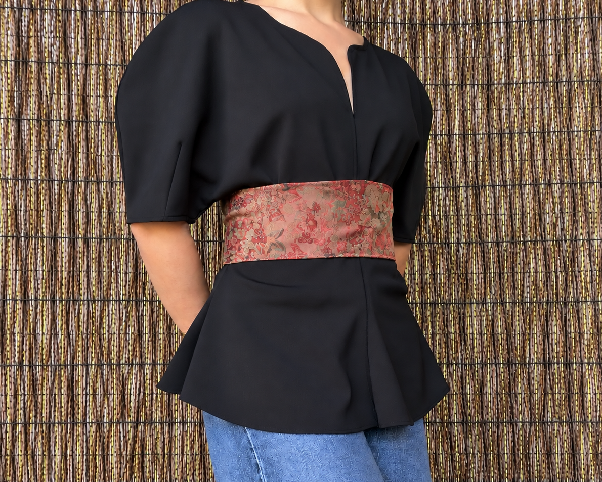 Fajín Jacquard Reversible Flores - Negro y Rojo