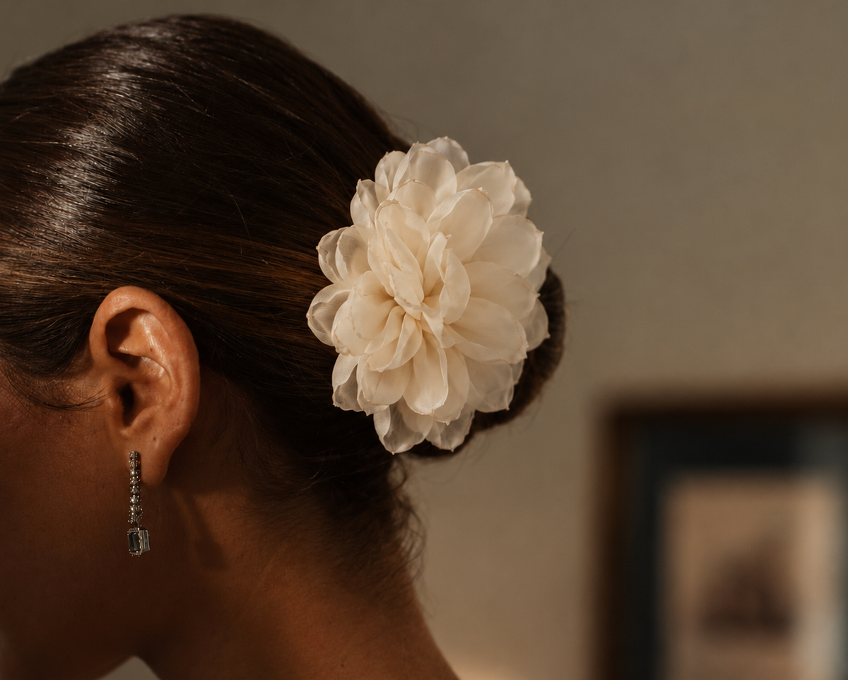 Tocado Flor Organza - Blanco