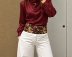 Fajín Reversible Floral  - Negro y Granate